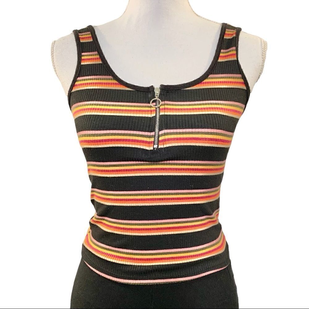 WOMEN’S 𝅺Smoke & Mirrors black/multi stripe cropped tank